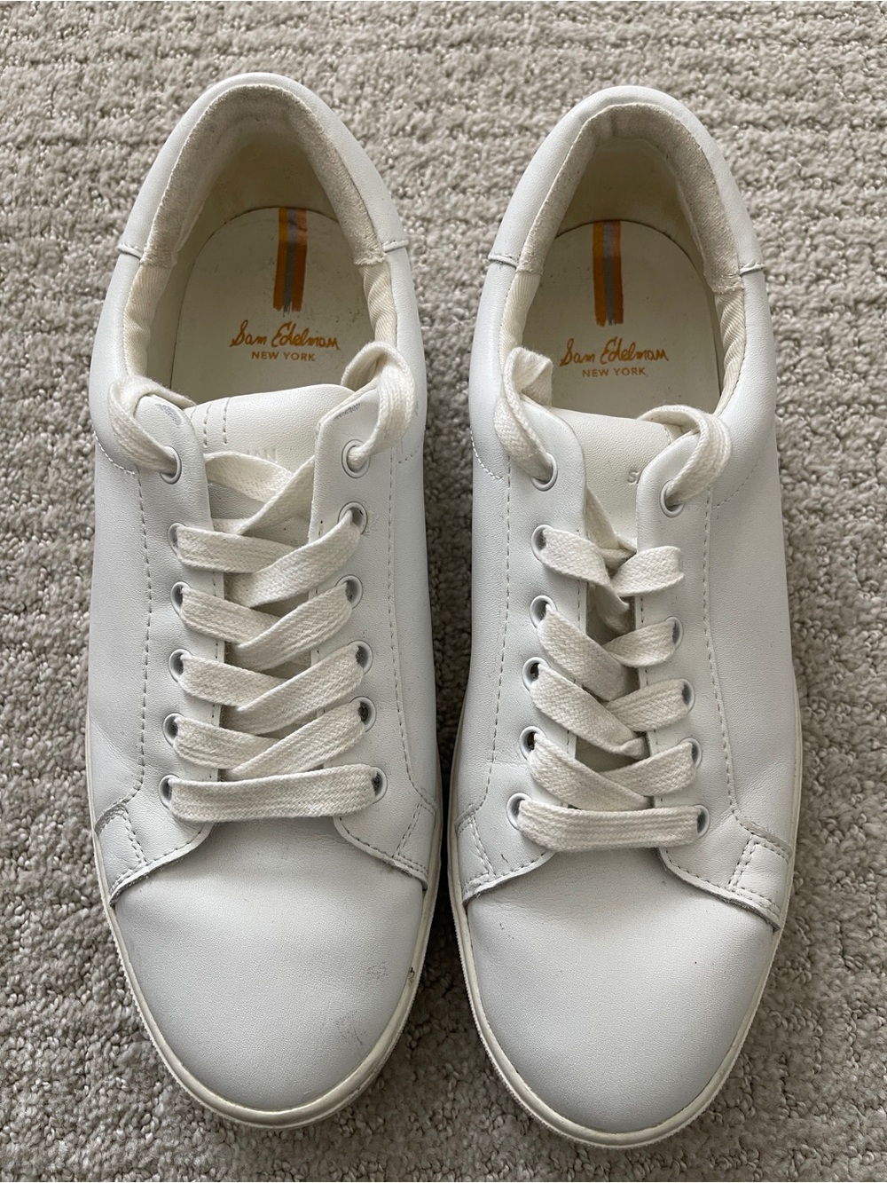 Sam Edelman ETHYL Cream-White Leather Lace-Up Sneakers